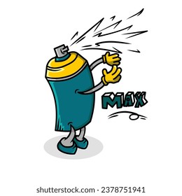 The spray paint character of the can is spraying paint. cute vector design