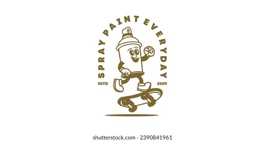 logotipo de carácter de pintura spray patineta vectorial
