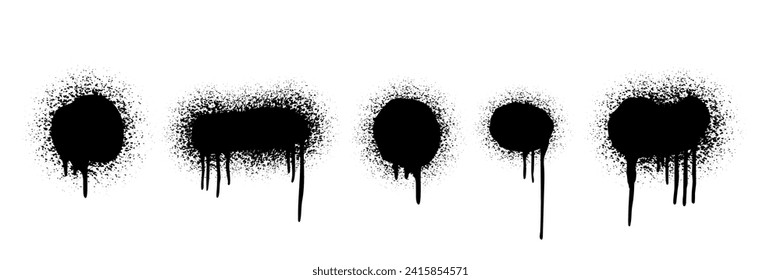 Pintar círculos con goteos y salpicaduras de ilustraciones vectoriales. Anillos de tinta negra con salpicaduras. Diseño ondulado, estilo callejero, fondo de graffiti.