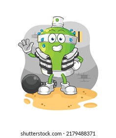 the spray paint criminal in jail. cartoon character