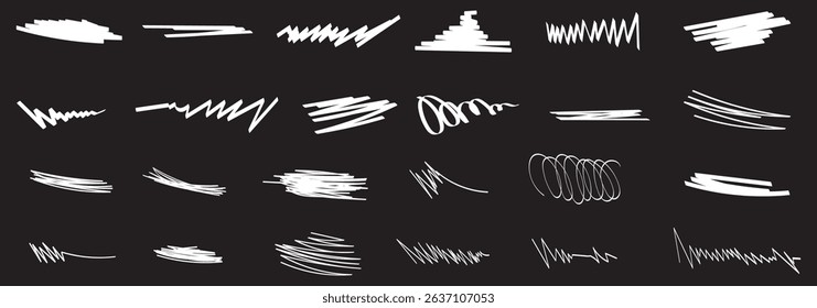 Spray paint drips and lines, white ink splatters, brush stains with graffiti effect. Select the brush lines. Marker color stroke, brush pen hand drawn underline isolated on transparent background.