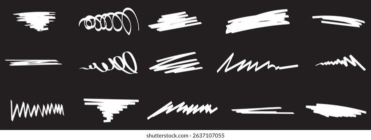 Spray paint drips and lines, white ink splatters, brush stains with graffiti effect. Select the brush lines. Marker color stroke, brush pen hand drawn underline isolated on transparent background.