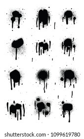 Spray Paint Elements Set Isolated on White Background. Grunge Graphic Templates. Vector Illustrations. 