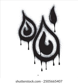 Flecha del graffiti de la pintura de aerosol, agua rociada del icono aislada en el fondo blanco. Grafiti con símbolo de gota de agua rociado en negro sobre blanco. Ilustración vectorial.

