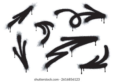 Spray Paint Graffiti arrow, sprayed icon arrow isolated on white background. Arrow symbol graffiti sprayed in black on white. Vector illustration.