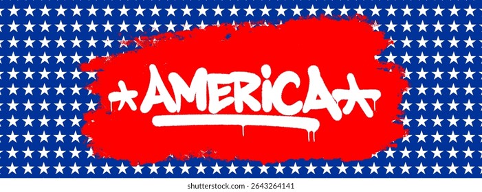 Spray paint graffiti artwork of AMERICA in urban font. Designed with patriotic colors for 4th of July visuals, youth culture, and modern freedom-inspired themes.