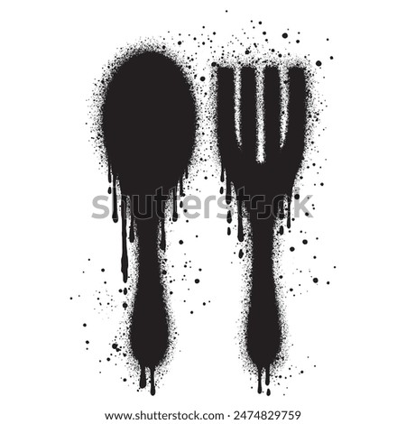 Spray Paint Graffiti fork and spoon icon isolated on white background. logo restaurant spray paint icon.