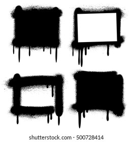 Spray paint graffiti grunge frames, banners. Messy silhouette monochrome black illustration