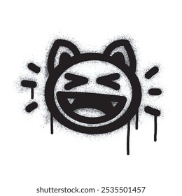 Spray paint graffiti laughing cat head sign in black on white. cute cat symbol. isolated on white background. vector illustration

