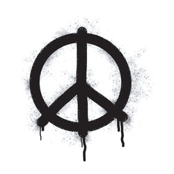 Spray Paint Graffiti Peace Symbol In Black On White. Sprayed Drops Of Peace Symbol Logo. Isolated On White Background. Vector Illustration
