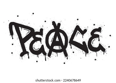 Spray paint graffiti peace symbol in black on white. Sprayed drops of Peace symbol logo. isolated on white background. vector illustration