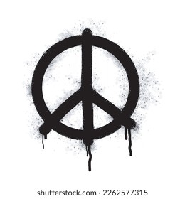 Spray paint graffiti peace symbol in black on white. Sprayed drops of Peace symbol logo. isolated on white background. vector illustration
