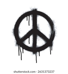 Spray paint graffiti peace symbol in black on white. Sprayed drops of Peace symbol logo. isolated on white background. vector illustration