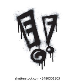 Spray Paint Graffiti Fragezeichen, Ausrufezeichen Spraysymbol isoliert auf weißem Hintergrund. Graffiti Kein Symbol Warnzeichen mit Overspray in schwarz auf weiß. Vektorillustration.

