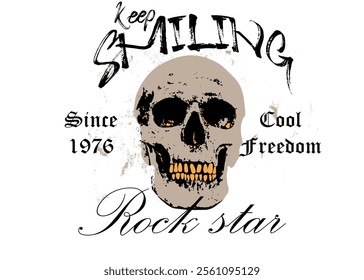 spray paint graffiti smile and skull. Vector background with sinister smiling skulls in retro style. Human skull and graffiti drawn smile always design, Graphics for tee shirt and apparel.eps8