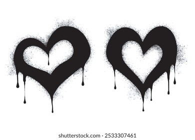 Spray Paint Graffiti Sprayed heart sign isolated on white background. graffiti fall in love symbol with overspray in black on white.