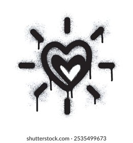 Spray Paint Graffiti Sprayed heart sign isolated on white background. graffiti fall in love symbol with overspray in black on white.
