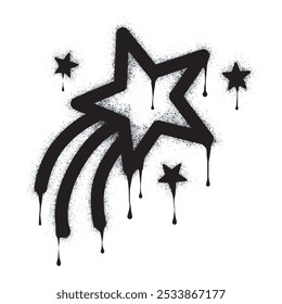 Spray Paint Graffiti Sprühtes Sternzeichen einzeln auf weißem Hintergrund. Stern Glitzer Symbol Graffiti mit Overspray in schwarz auf weiß.