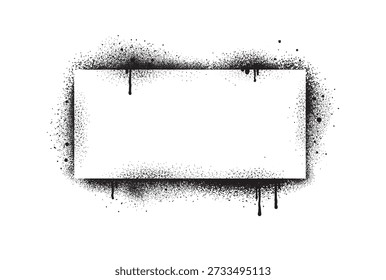 Spray paint graffiti stencil frames. Black airbrushing paint banner, stenciling backdrop and spray paint texture borders. Brush splash abstract rectangular stencil border. 
