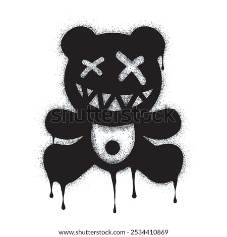 Spray paint a graffiti teddy bear sign in black on white. scary bear symbol. isolated on white background. vector illustration