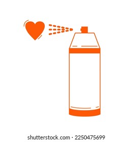Spray paint with heart. Linear drawing of aerosol. Vector illustration. Outline icon of spray can.