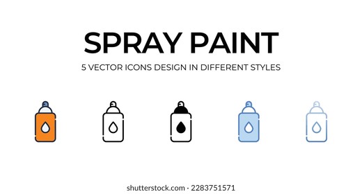 Diseño de icono de pintura con spray en estilo Cinco con barra editable. Línea, Sólido, Línea plana, Color de tono Duo y Línea de degradado de color. Adecuado para diseño de páginas Web, aplicaciones móviles, UI, UX y GUI.