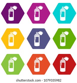 Spray paint icons 9 set coloful isolated on white for web