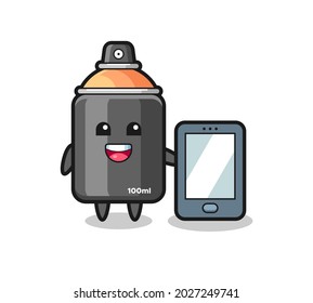 spray paint illustration cartoon holding a smartphone , cute style design for t shirt, sticker, logo element