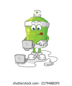 the spray paint with laptop mascot. cartoon vector