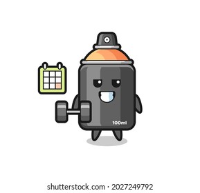 spray paint mascot cartoon doing fitness with dumbbell , cute style design for t shirt, sticker, logo element