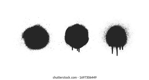 Spray paint round frames box set. Grunge graffiti banner. Vector isolated stencil illustration. Airbrush ink dot background.