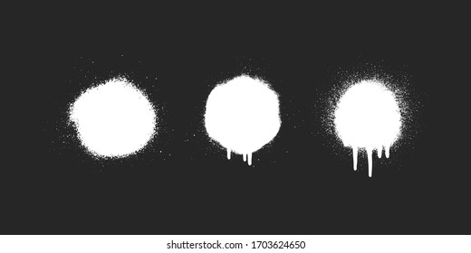 Spray paint round frames set. Graffiti banner with splatters. Vector isolated stencil illustration. Airbrush ink background.