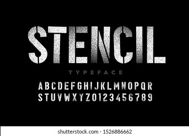 Spray Paint Sctencil Style Font, Alphabet Letters And Numbers, Vector Illustration 