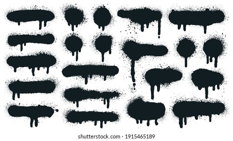 Spray paint shapes. Sprayed grunge dripping dots and borders, abstract graffiti spraying textured shapes vector illustration set. Paint splatter symbols. Dripping spraying textured, spatter texture