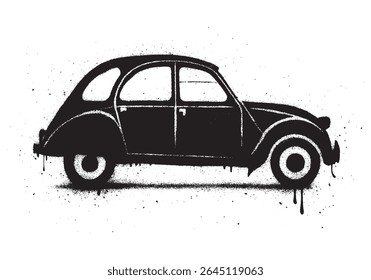 Spray Paint Stencil Art of Classic Vintage Car in Black and White.