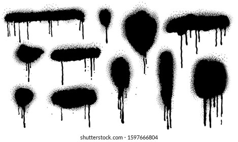 Spray Paint Vector Elements isolated on White Background, Lines and Drips Black ink splatters, Ink blots set, Street style.