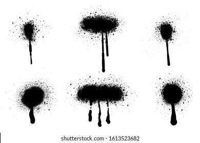 Spray Paint Vector Elements isolated on White Background, Lines and Drips Black ink splatters, Ink blots set, Street style.