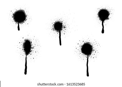 Spray Paint Vector Elements isolated on White Background, Lines and Drips Black ink splatters, Ink blots set, Street style.