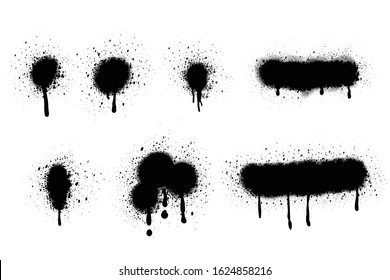 Spray Paint Vector Elements isolated on White Background, Lines and Drips Black ink splatters, Ink blots set, Street style.