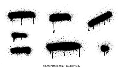 Spray Paint Vector Elements isolated on White Background, Lines and Drips Black ink splatters, Ink blots set, Street style.