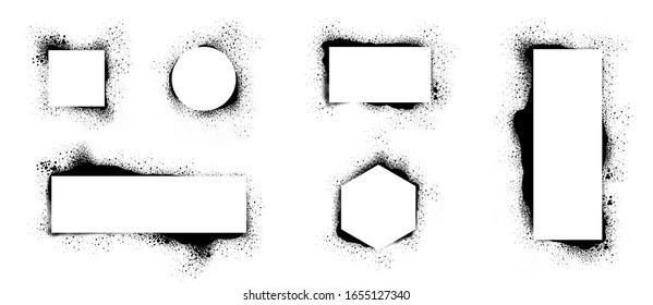 Spray Paint Vector Elements isolated on White Background. Set of  frame and black round ink stains, Lines and Drips Black ink splatters, Ink blots set, Street style.