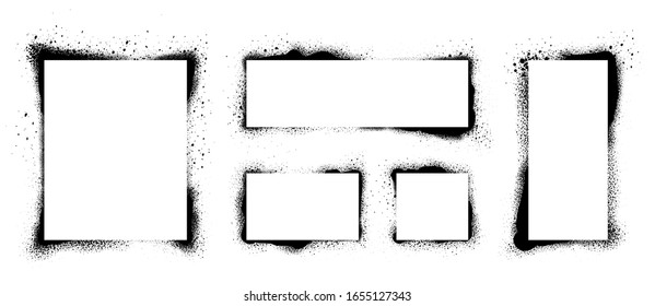 Spray Paint Vector Elements isolated on White Background. Set of  frame and black round ink stains, Lines and Drips Black ink splatters, Ink blots set, Street style.