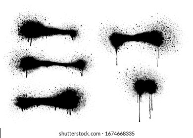 Spray Paint Vector Elements isolated on White Background, Lines and Drips Black ink splatters, Ink blots set, Street style.