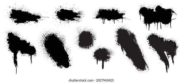 Spray Paint Vector Elements isolated on White Background, Lines and Drips Black ink splatters, Ink blots set, text frame, Street style.