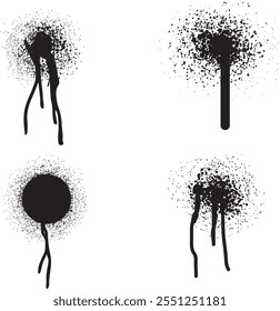 Spray Paint Vector. Lines and Drips Black ink splatters, Ink blots set, brush, Street style. Black graffiti spray set paint pattern. Spray paint abstract lines drips texture.