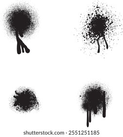 Spray Paint Vector. Lines and Drips Black ink splatters, Ink blots set, brush, Street style. Black graffiti spray set paint pattern. Spray paint abstract lines drips texture.