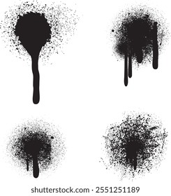 Spray Paint Vector. Lines and Drips Black ink splatters, Ink blots set, brush, Street style. Black graffiti spray set paint pattern. Spray paint abstract lines drips texture.