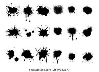 Spray Paint Vector. Lines and Drips Black ink splatters, Ink blots set, brush, Street style. Black graffiti spray set paint pattern. Spray paint abstract lines drips texture.