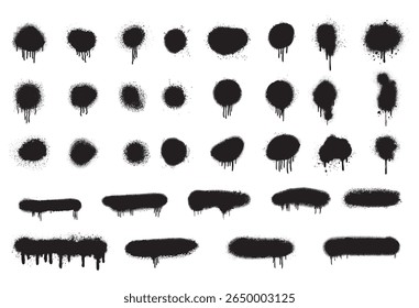 Spray Paint Vector. Lines and Drips Black ink splatters, Ink blots set, brush, Street style. Black graffiti spray set paint pattern. Spray paint abstract lines drips texture.