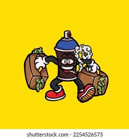 spray paint  vector smoking joint hold nug weed cartoon